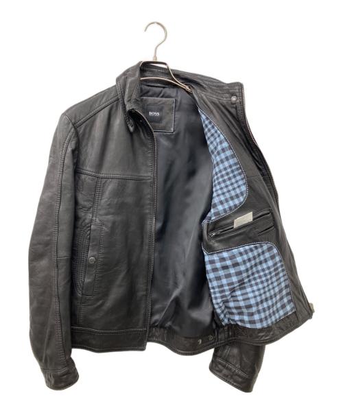 HUGO BOSS（ヒューゴ ボス）HUGO BOSS (ヒューゴ ボス) ラムレザージャケット ブラック サイズ:46の古着・服飾アイテム