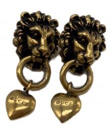 GUCCI（グッチ）の古着「ライオンヘッド＆ハート ピアス」｜ゴールド