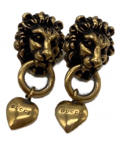 GUCCI ライオンヘッド K18YK シングルイヤリング（ピアス） 中古・古着通販】GUCCI (グッチ) ライオンヘッド＆ハート ピアス