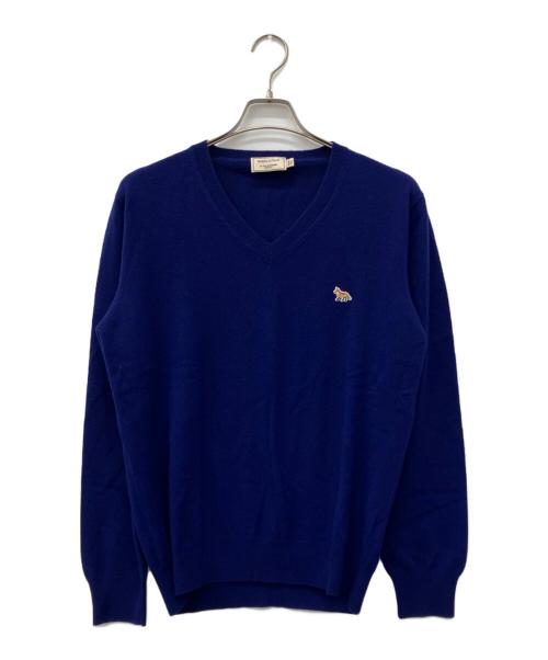 maison kitsune（メゾンキツネ）maison kitsune (メゾンキツネ) カシミア100％Vネックニット ブルー サイズ:Lの古着・服飾アイテム