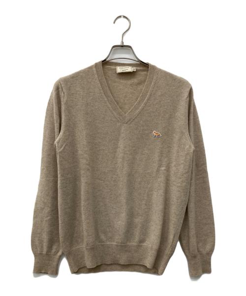 maison kitsune（メゾンキツネ）maison kitsune (メゾンキツネ) カシミア100％Vネックニット ベージュ サイズ:Mの古着・服飾アイテム