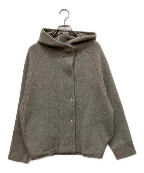 23区（ニジュウサンク）23区 (ニジュウサンク) ラクーンブレンドダブルフェイス ニット フーディー ブラウン サイズ:38(9)の古着・服飾アイテム