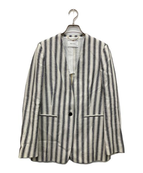 BEIGE（ベイジ）BEIGE (ベイジ) ストライプノーカラージャケット ホワイト サイズ:Mの古着・服飾アイテム