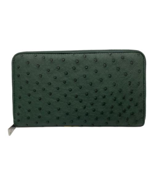 BOTTEGA VENETA（ボッテガベネタ）BOTTEGA VENETA (ボッテガベネタ) オーストリッチラウンドファスナーウォレット グリーンの古着・服飾アイテム