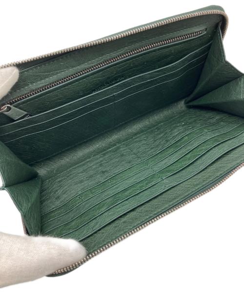 BOTTEGA VENETA（ボッテガベネタ）BOTTEGA VENETA (ボッテガベネタ) オーストリッチラウンドファスナーウォレット グリーンの古着・服飾アイテム