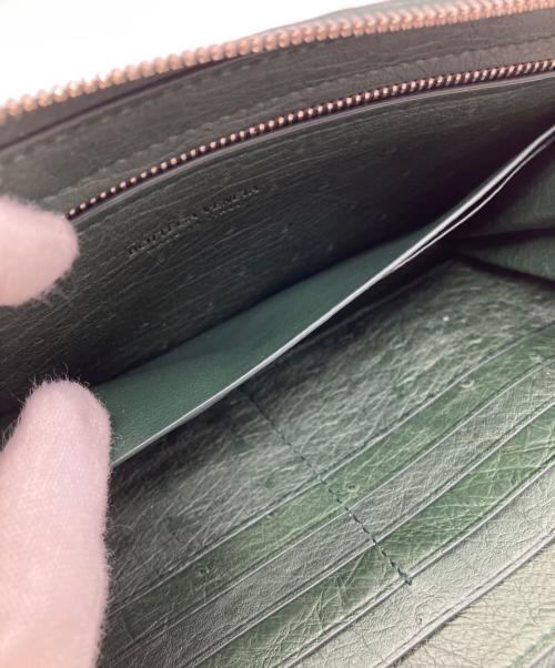 BOTTEGA VENETA（ボッテガベネタ）BOTTEGA VENETA (ボッテガベネタ) オーストリッチラウンドファスナーウォレット グリーンの古着・服飾アイテム