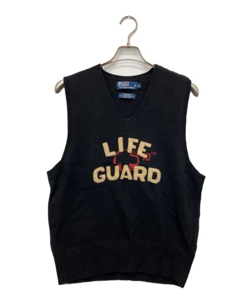 POLO RALPH LAUREN（ポロ・ラルフローレン）POLO RALPH LAUREN (ポロ・ラルフローレン) ラグビーハンドニットベスト ブラック サイズ:LLの古着・服飾アイテム