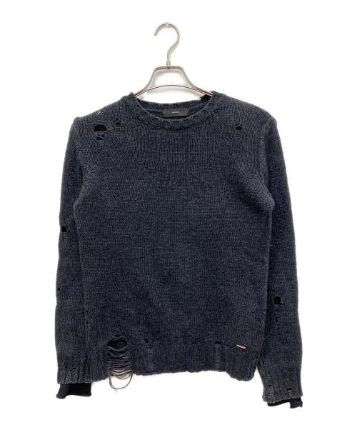 DIESEL（ディーゼル）DIESEL (ディーゼル) クラッシュ加工ニット グレー サイズ:XSの古着・服飾アイテム