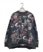 LAD MUSICIANラッドミュージシャン）の古着「INKJET FLOWER SKULL CREW NECK BIG PULLOVER」｜ブラック