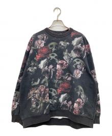LAD MUSICIAN（ラッドミュージシャン）の古着「INKJET FLOWER SKULL CREW NECK BIG PULLOVER」｜ブラック