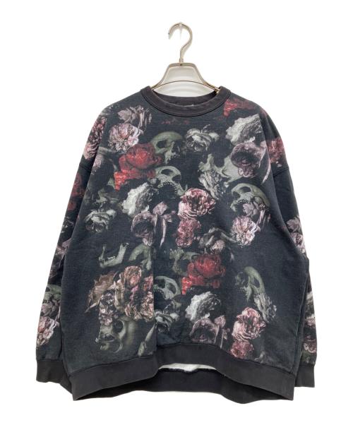 LAD MUSICIAN（ラッドミュージシャン）LAD MUSICIAN (ラッドミュージシャン) INKJET FLOWER SKULL CREW NECK BIG PULLOVER ブラック サイズ:42の古着・服飾アイテム