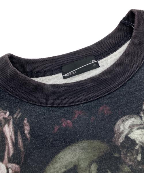 LAD MUSICIAN（ラッドミュージシャン）LAD MUSICIAN (ラッドミュージシャン) INKJET FLOWER SKULL CREW NECK BIG PULLOVER ブラック サイズ:42の古着・服飾アイテム