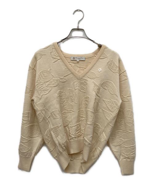 Christian Dior Sports（クリスチャン ディオールスポーツ）Christian Dior Sports (クリスチャン ディオールスポーツ) リーフ柄3DVネックニット ベージュ サイズ:Mの古着・服飾アイテム