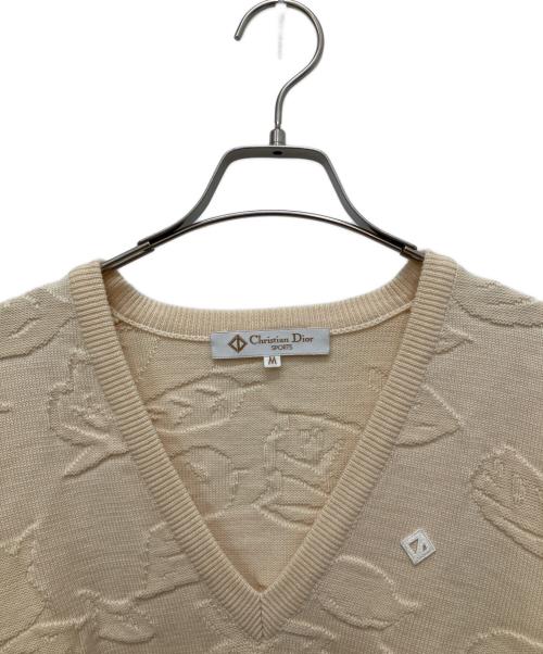 Christian Dior Sports（クリスチャン ディオールスポーツ）Christian Dior Sports (クリスチャン ディオールスポーツ) リーフ柄3DVネックニット ベージュ サイズ:Mの古着・服飾アイテム