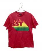 stussyステューシー）の古着「90ｓ紺タグプリントTシャツ」｜レッド