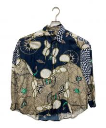 BANANATIME（バナナタイム）の古着「SILK BLEND MAP SHIRT」｜ネイビー