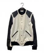 Saint Laurent Parisサンローランパリ）の古着「バックレザーパッチ ヴァーシティジャケット」｜ブラック×ホワイト