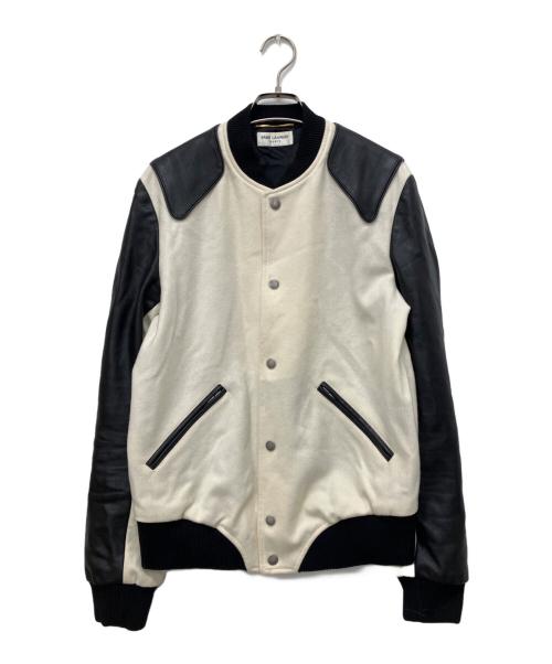 Saint Laurent Paris（サンローランパリ）Saint Laurent Paris (サンローランパリ) バックレザーパッチ ヴァーシティジャケット ブラック×ホワイト サイズ:40の古着・服飾アイテム