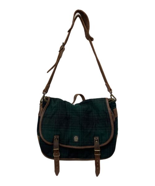 RRL（ダブルアールエル）RRL (ダブルアールエル) レザーウールメッセンジャーバッグ グリーン×ブラウンの古着・服飾アイテム