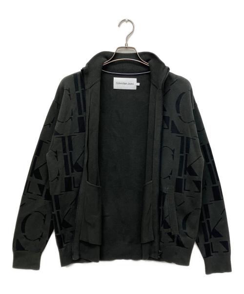 Calvin Klein Jeans（カルバンクラインジーンズ）Calvin Klein Jeans (カルバンクラインジーンズ) ジップアップニットジャケット グリーン サイズ:Sの古着・服飾アイテム