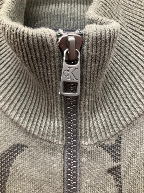 Calvin Klein Jeans（カルバンクラインジーンズ）Calvin Klein Jeans (カルバンクラインジーンズ) ジップアップニットジャケット グリーン サイズ:Sの古着・服飾アイテム