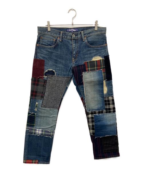 JUNYA WATANABE MAN（ジュンヤワタナベマン）JUNYA WATANABE MAN (ジュンヤワタナベマン) 14AW 製品加工×他素材ミックスデニムパンツ インディゴ サイズ:Mの古着・服飾アイテム