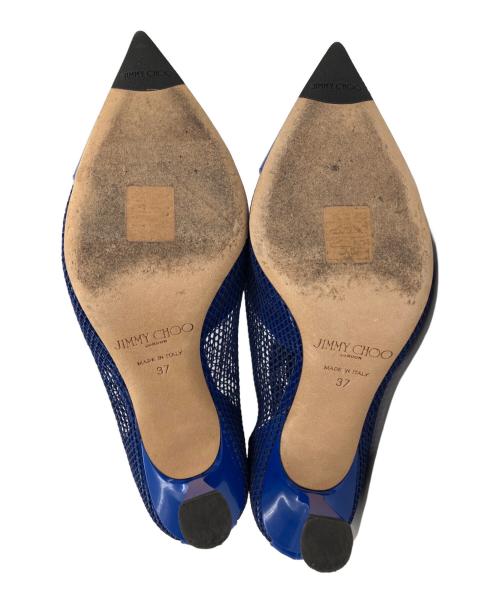 JIMMY CHOO（ジミーチュウ）JIMMY CHOO (ジミーチュウ) ポインテッドトゥメッシュパンプス ブルー サイズ:37の古着・服飾アイテム