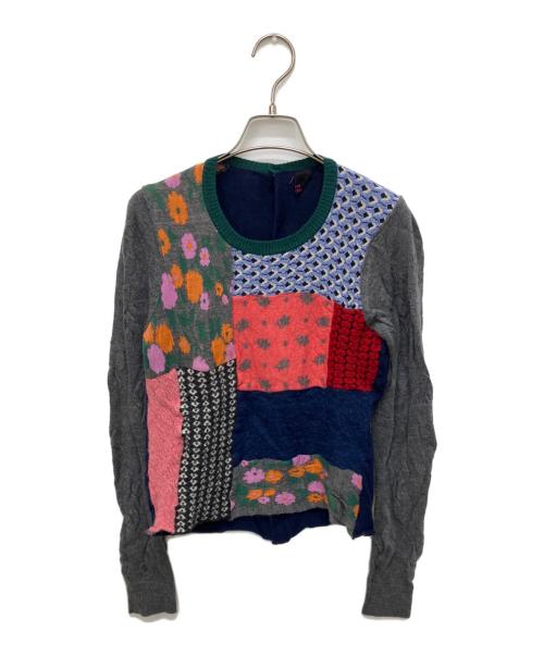 tricot COMME des GARCONS（トリココムデギャルソン）tricot COMME des GARCONS (トリココムデギャルソン) ウールモヘヤ混デザインニット グレー×ネイビー サイズ:Freeの古着・服飾アイテム