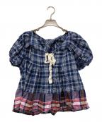 tricot COMME des GARCONSトリココムデギャルソン）の古着「11ss チェック切替変形ブラウス」｜ネイビー
