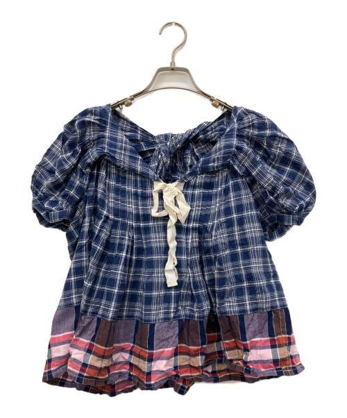 tricot COMME des GARCONS（トリココムデギャルソン）tricot COMME des GARCONS (トリココムデギャルソン) 11ss チェック切替変形ブラウス ネイビー サイズ:Mの古着・服飾アイテム