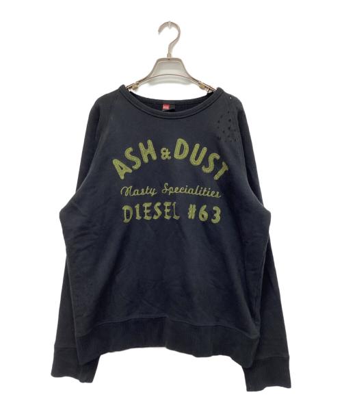 DIESEL（ディーゼル）DIESEL (ディーゼル) ダメージ加工スウェット ブラック サイズ:Lの古着・服飾アイテム