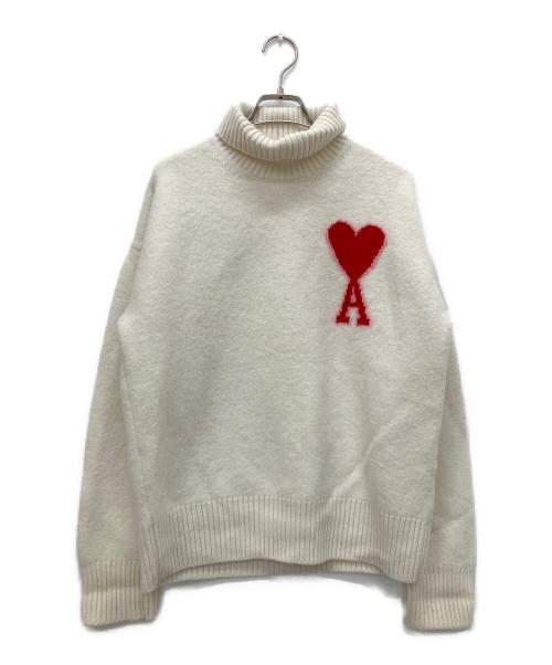 AMI Alexandre Mattiussi（アミアレクサンドルマテュッシ）AMI Alexandre Mattiussi (アミアレクサンドルマテュッシ) タートルネック ニット ハートロゴ ホワイト サイズ:Lの古着・服飾アイテム