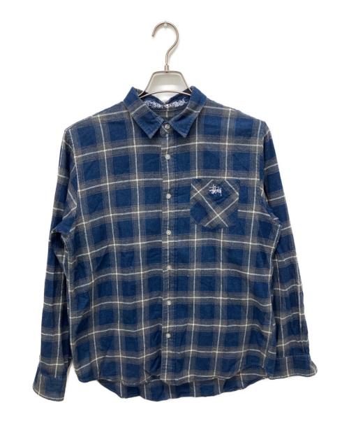 stussy（ステューシー）stussy (ステューシー) 刺繍ロゴチェックシャツ ブルー サイズ:Mの古着・服飾アイテム