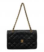 CHANELシャネル）の古着「パリ限定マトラッセラムダブルフラップダブルチェーンバッグ」｜ブラック