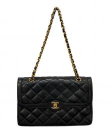 CHANEL（シャネル）の古着「パリ限定マトラッセラムダブルフラップダブルチェーンバッグ」｜ブラック