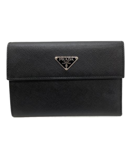 PRADA（プラダ）PRADA (プラダ) サフィアーノレザーミディアムウォレット ブラックの古着・服飾アイテム