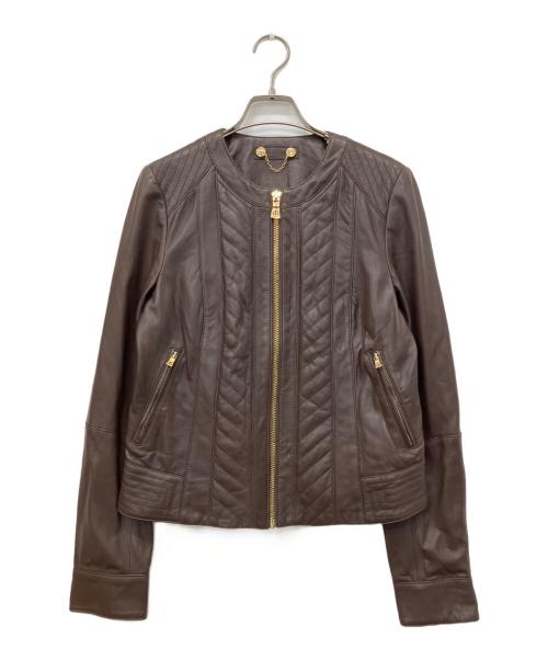 TORY BURCH（トリーバーチ）TORY BURCH (トリーバーチ) レザーノーカラージャケット ブラウン サイズ:8の古着・服飾アイテム