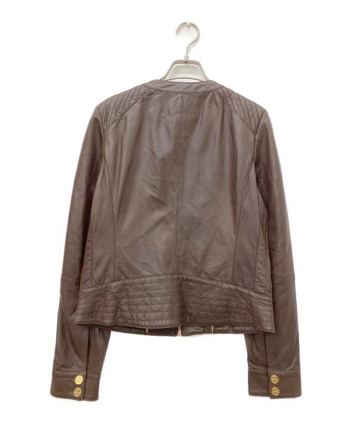 TORY BURCH（トリーバーチ）TORY BURCH (トリーバーチ) レザーノーカラージャケット ブラウン サイズ:8の古着・服飾アイテム