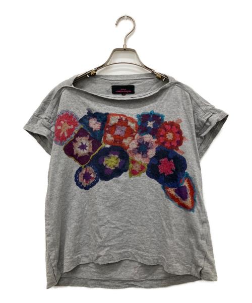 tricot COMME des GARCONS（トリココムデギャルソン）tricot COMME des GARCONS (トリココムデギャルソン) 花柄プリントTシャツ グレー サイズ:Sの古着・服飾アイテム