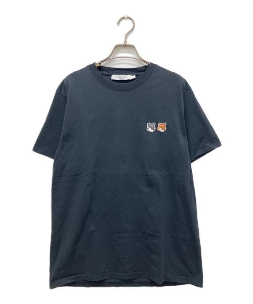 maison kitsune（メゾンキツネ）MAISON KITSUNE (メゾンキツネ) ダブルフォックスヘッド パッチ クラシック Tシャツ グレー サイズ:Sの古着・服飾アイテム