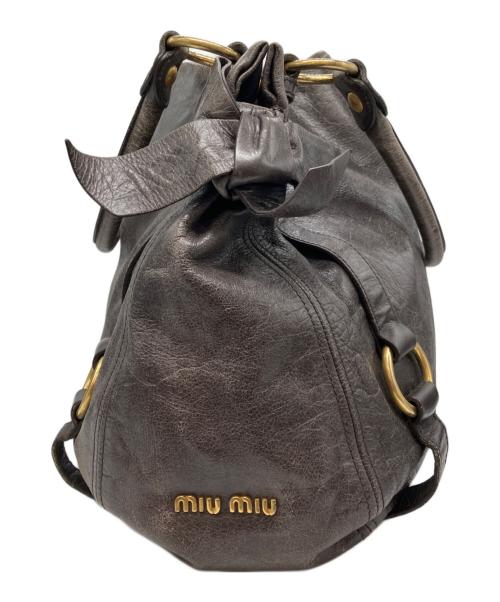 MIU MIU（ミュウミュウ）MIU MIU (ミュウミュウ) ヴィッテロリュクス クラックレザーバッグ ブラウンの古着・服飾アイテム