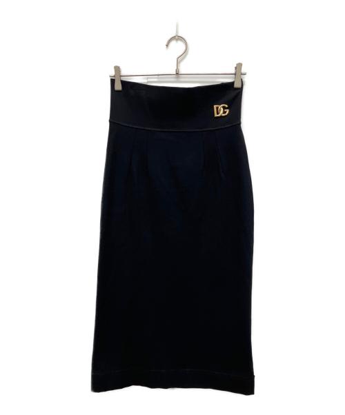 DOLCE & GABBANA（ドルチェ＆ガッバーナ）DOLCE & GABBANA (ドルチェ＆ガッバーナ) ロゴ金具ウールスカート ブラック サイズ:42の古着・服飾アイテム