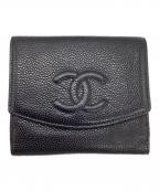 CHANELシャネル）の古着「ココマーク キャビアスキン 二つ折り財布」｜ブラック