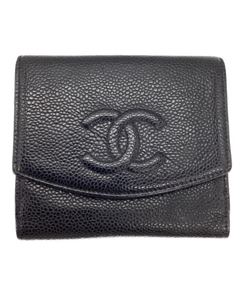 CHANEL（シャネル）CHANEL (シャネル) ココマーク キャビアスキン 二つ折り財布 ブラックの古着・服飾アイテム
