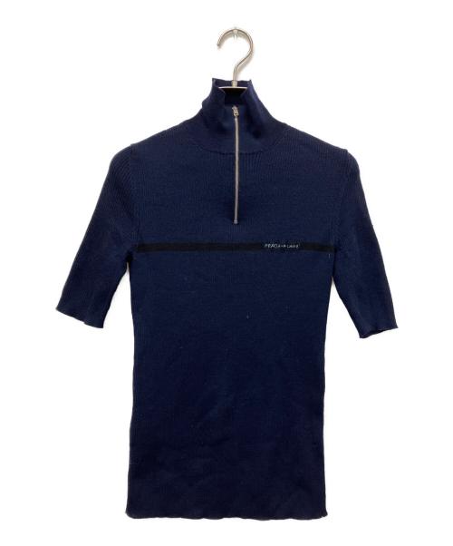 PRADA（プラダ）PRADA (プラダ) ハーフジップS/Sニット ネイビー サイズ:40の古着・服飾アイテム
