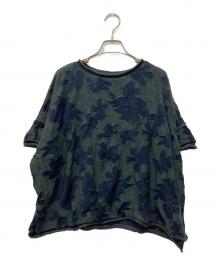 Y's（ワイズ）の古着「フラワージャガード半袖ニット」｜グリーン×ネイビー