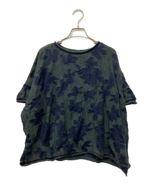 Y's（ワイズ）Y's (ワイズ) フラワージャガード半袖ニット グリーン×ネイビー サイズ:2の古着・服飾アイテム