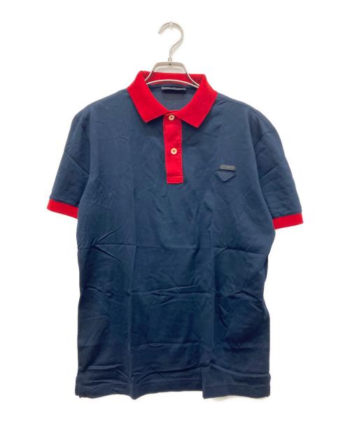 PRADA（プラダ）PRADA (プラダ) ポロシャツ ネイビー×レッド サイズ:Lの古着・服飾アイテム