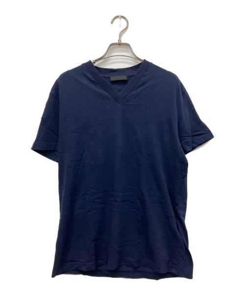 PRADA（プラダ）PRADA (プラダ) バックトライアングルロゴVネックTシャツ ネイビー サイズ:Lの古着・服飾アイテム