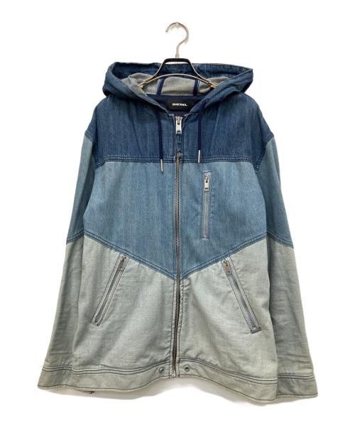 DIESEL（ディーゼル）DIESEL (ディーゼル) パッチワークフーデットデニムジャケット インディゴ サイズ:Mの古着・服飾アイテム